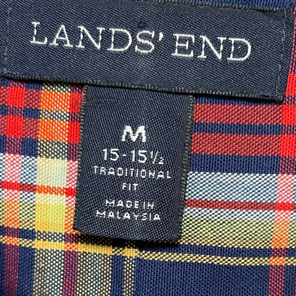 Lands End Men’s Cotton Button Down Plaid Long Sleeve Traditional Fit Shirt - Picture 3 of 9